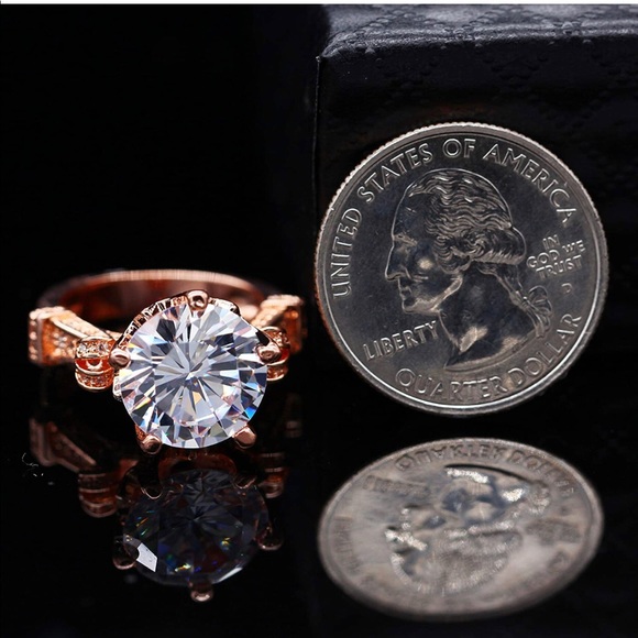 Rose Gold Plated Diamond Wedding Engagement Ring - Picture 10 of 11
